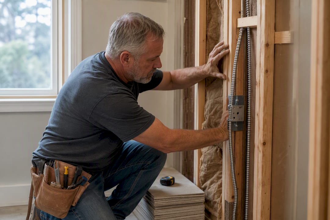 Garage wall opened for code legalization inspection