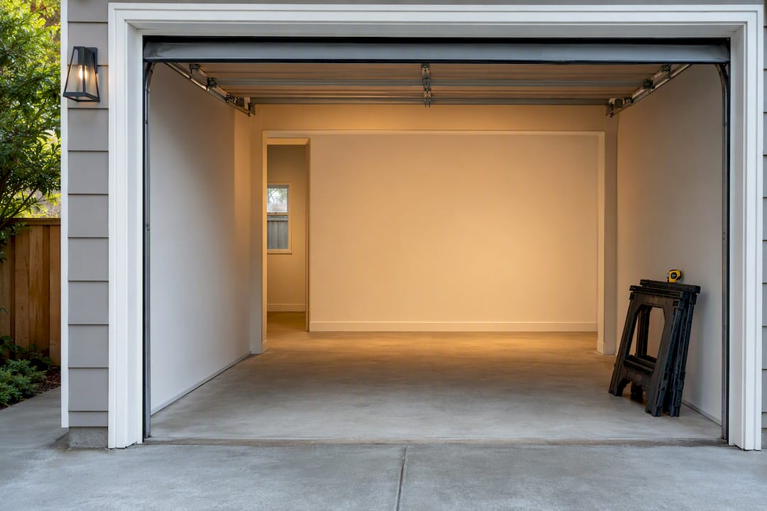 Garage interior undergoing ADU conversion